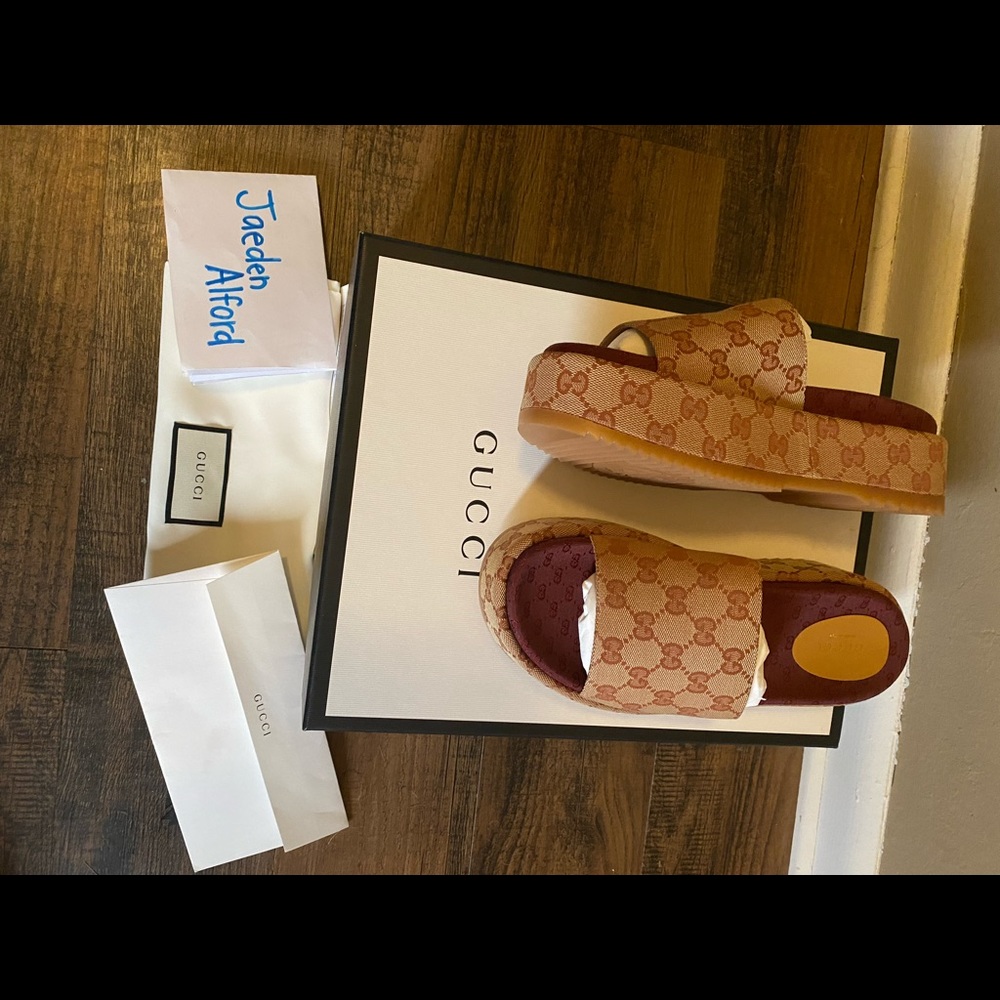 Gucci Canvas Platform Slides